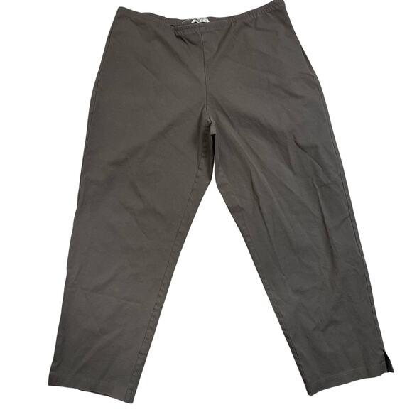 Eileen Fisher Organic Cotton Flat Front Pants Size Large Tapered Leg Brown Tan - Picture 1 of 12